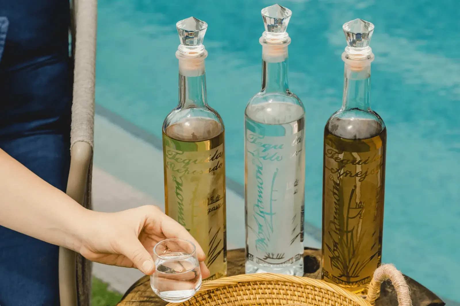 An outdoor poolside location setup on a Los Angeles shoot